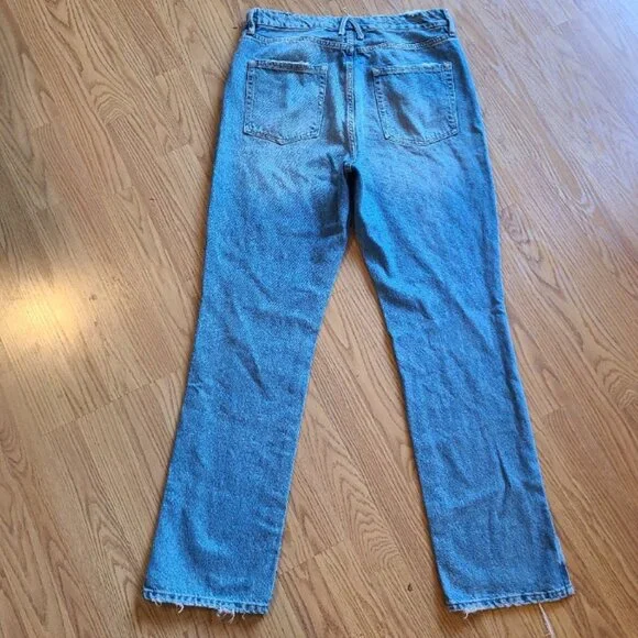 GOOD AMERICAN GOOD BOY SPLIT HEM RIPPED JEANS HIGH RISE STRAIGHT LEG sz 12/31 - Picture 4 of 8